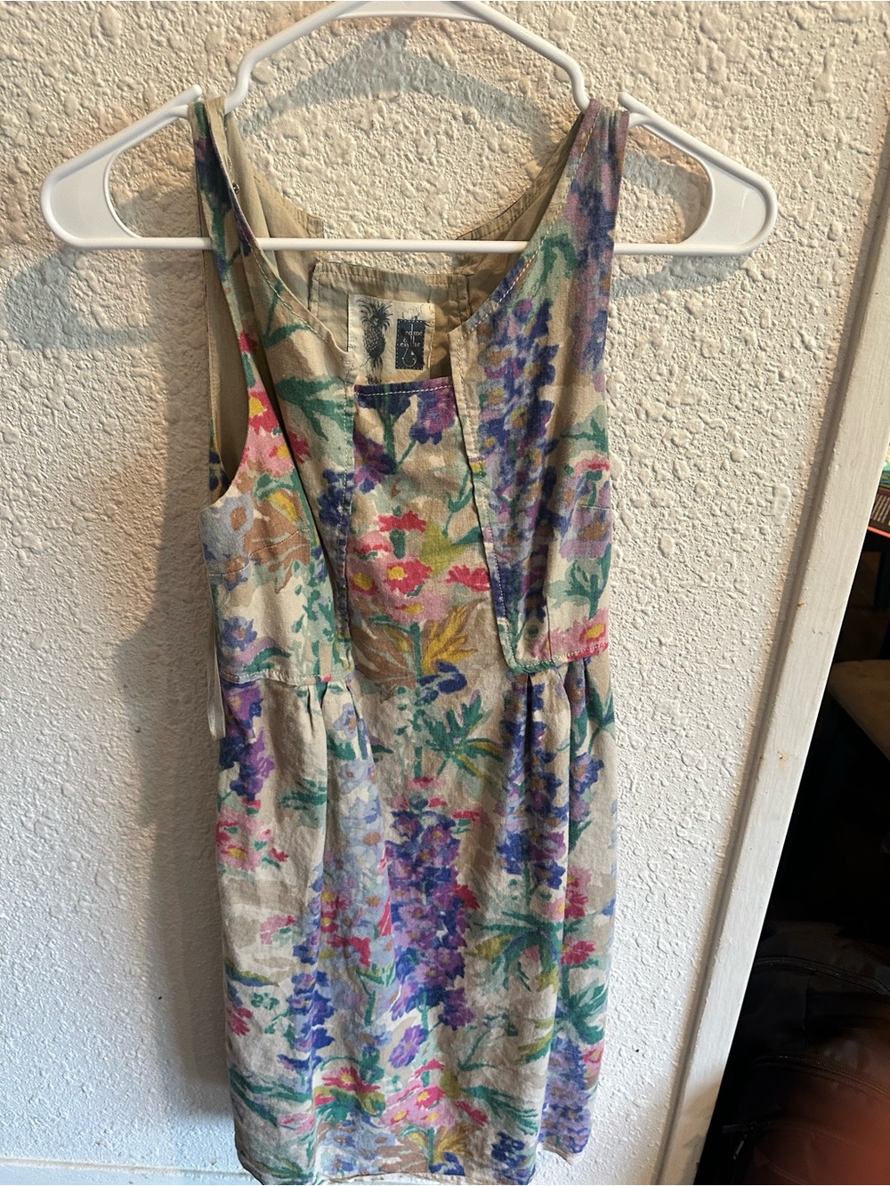 Sleeveless Floral Linen-Blend French Mini Dress in Multi-Color size 4